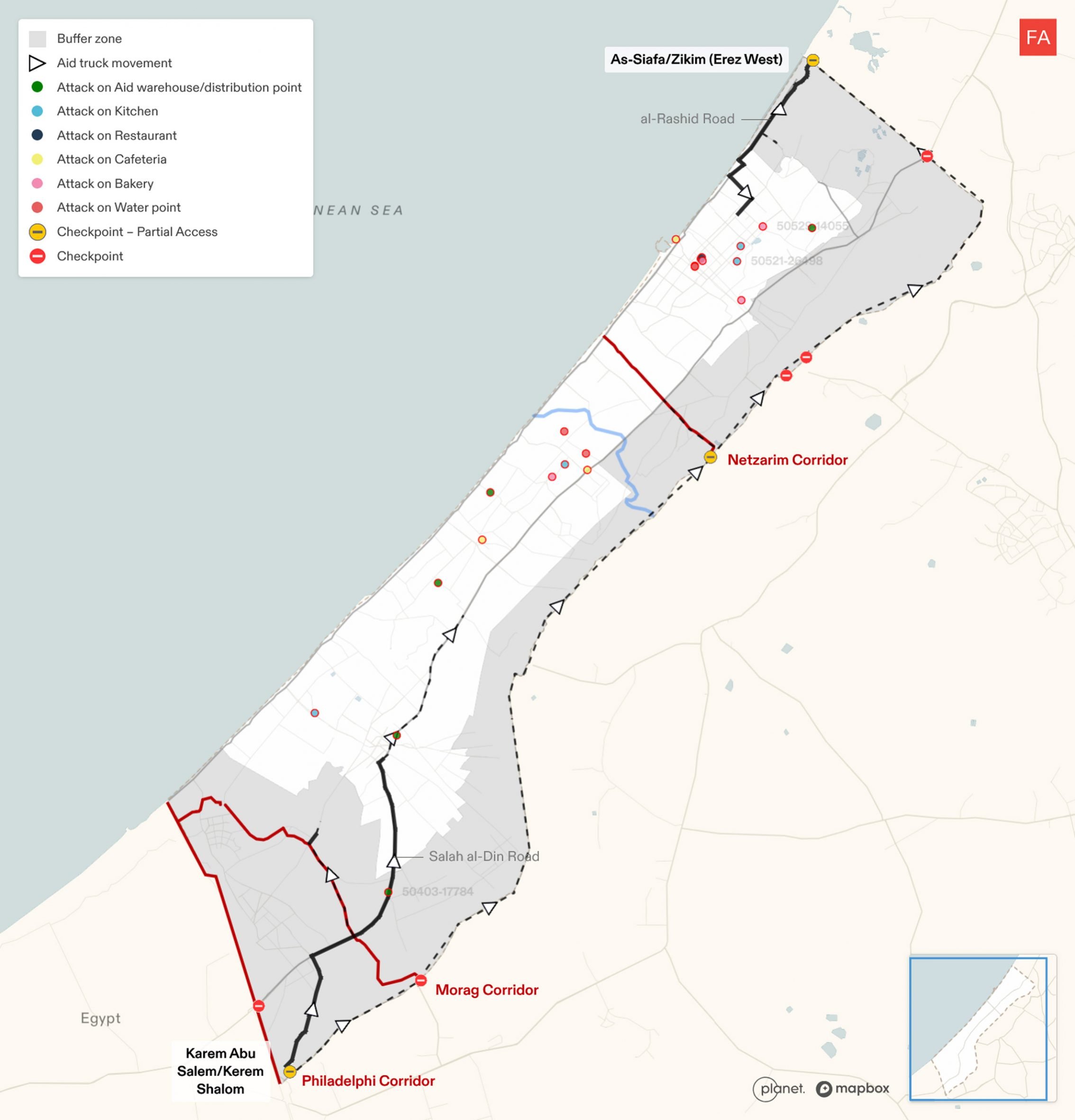 Map from The Architecture of Genocidal Starvation in Gaza report by Forensic Architecture and the World Peace Foundation