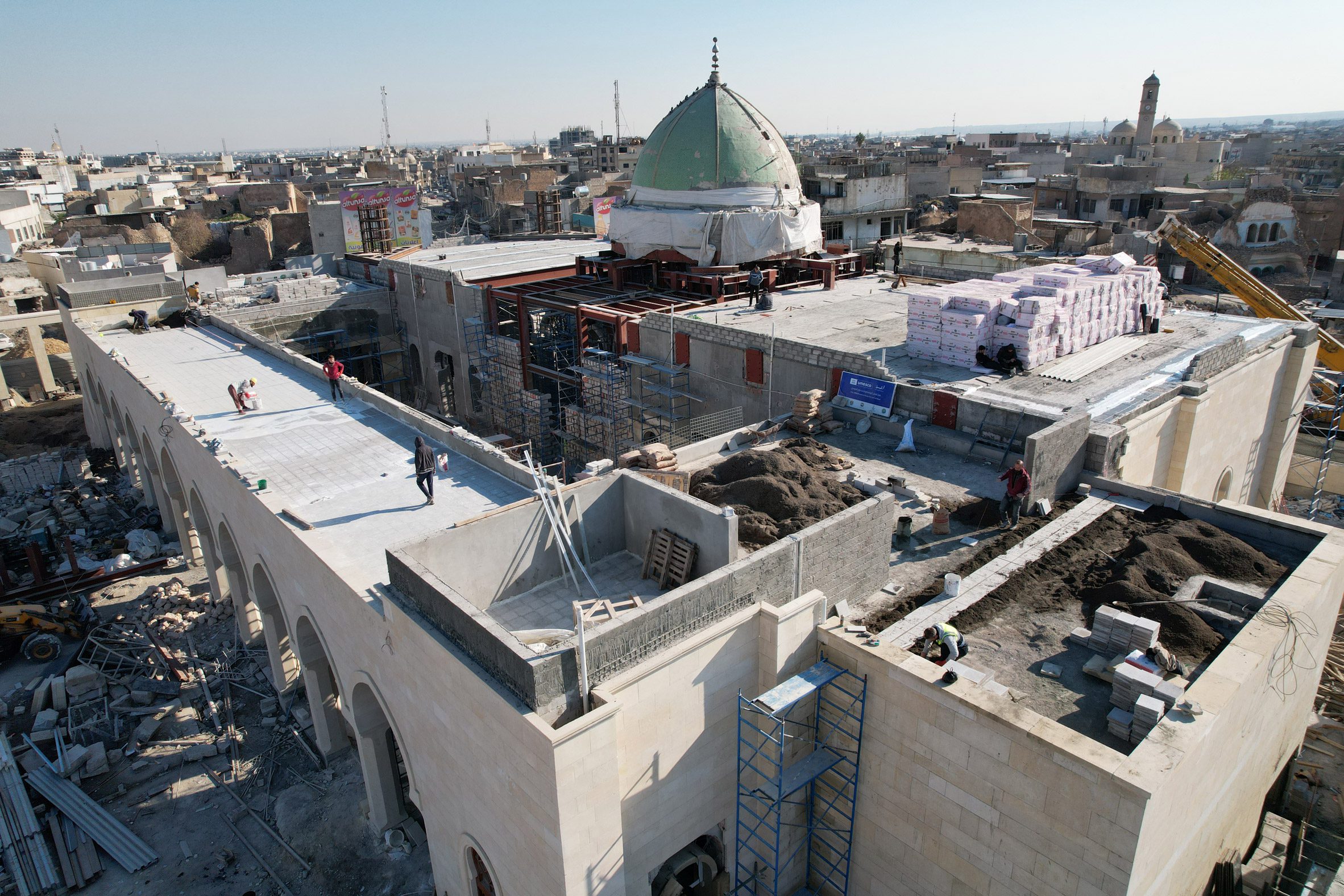 View of Al-Nouri Mosque rebuilt as part of the Revive the Spirit of Mosul initiative by UNESCO