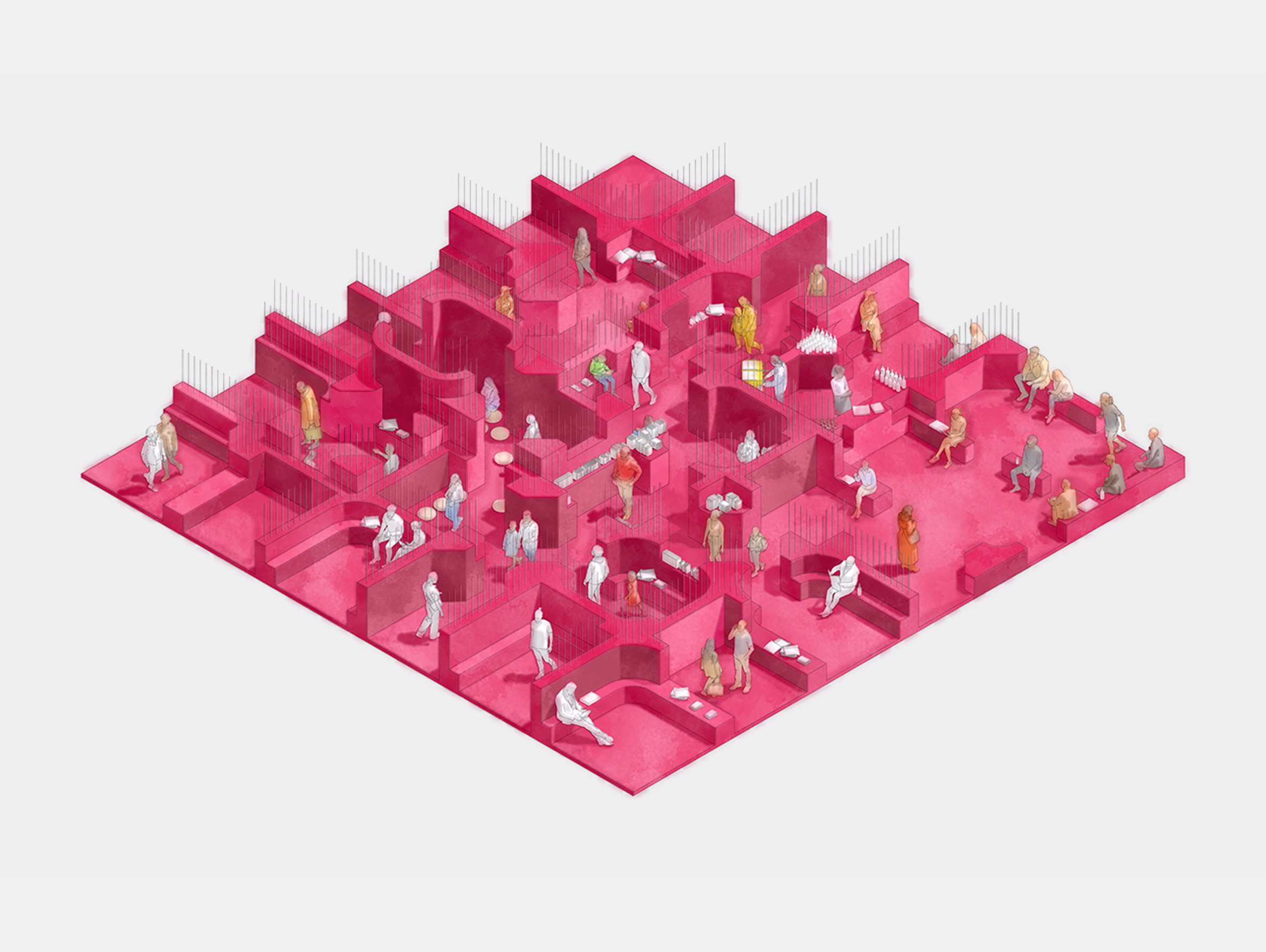 Pink labyrinth on grey background