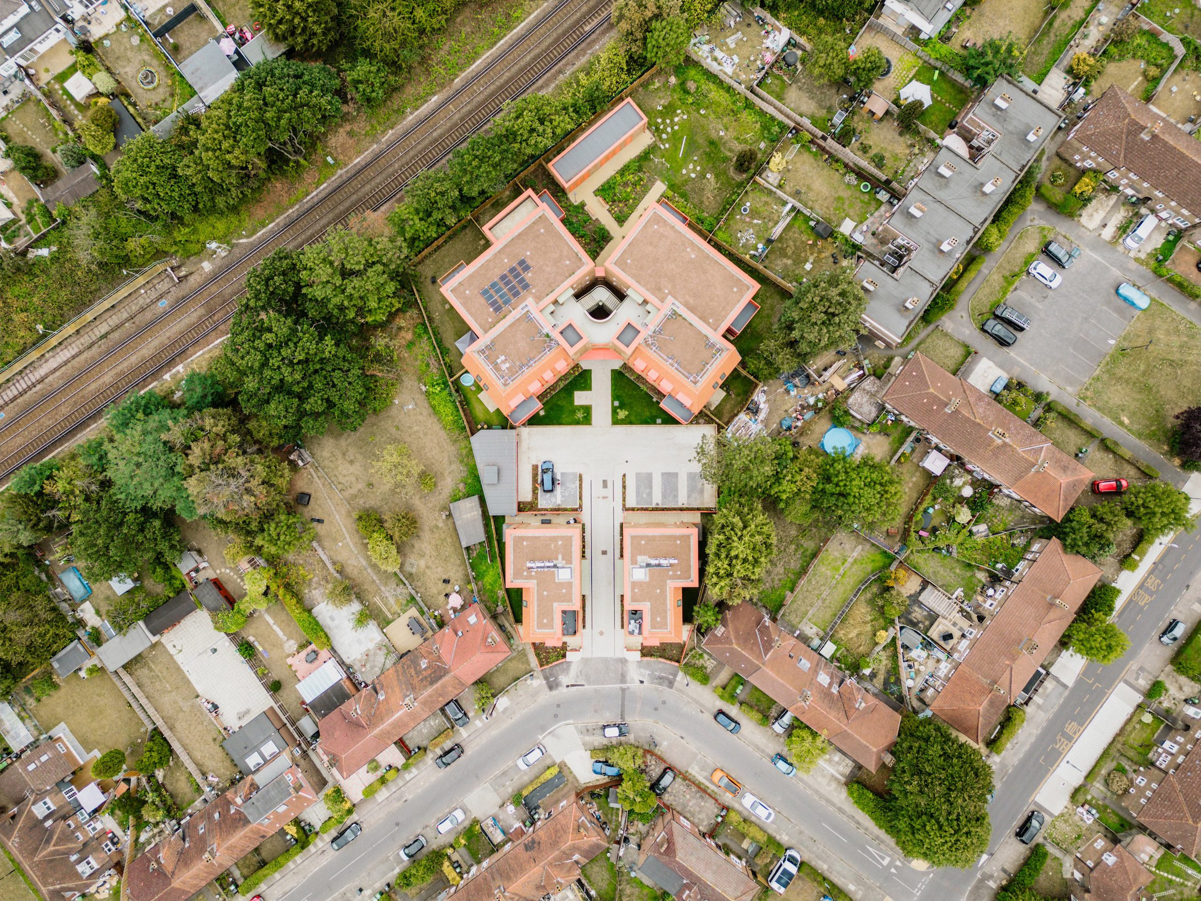 Aerial view of Farmstead Road, Phoenix Community Housing, by Metropolitan Workshop