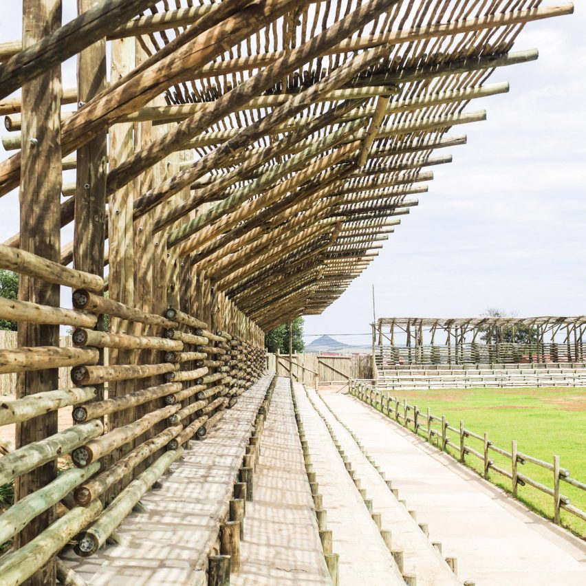 Eucalyptus poles outline Stadium of Life for footballers in Lesotho