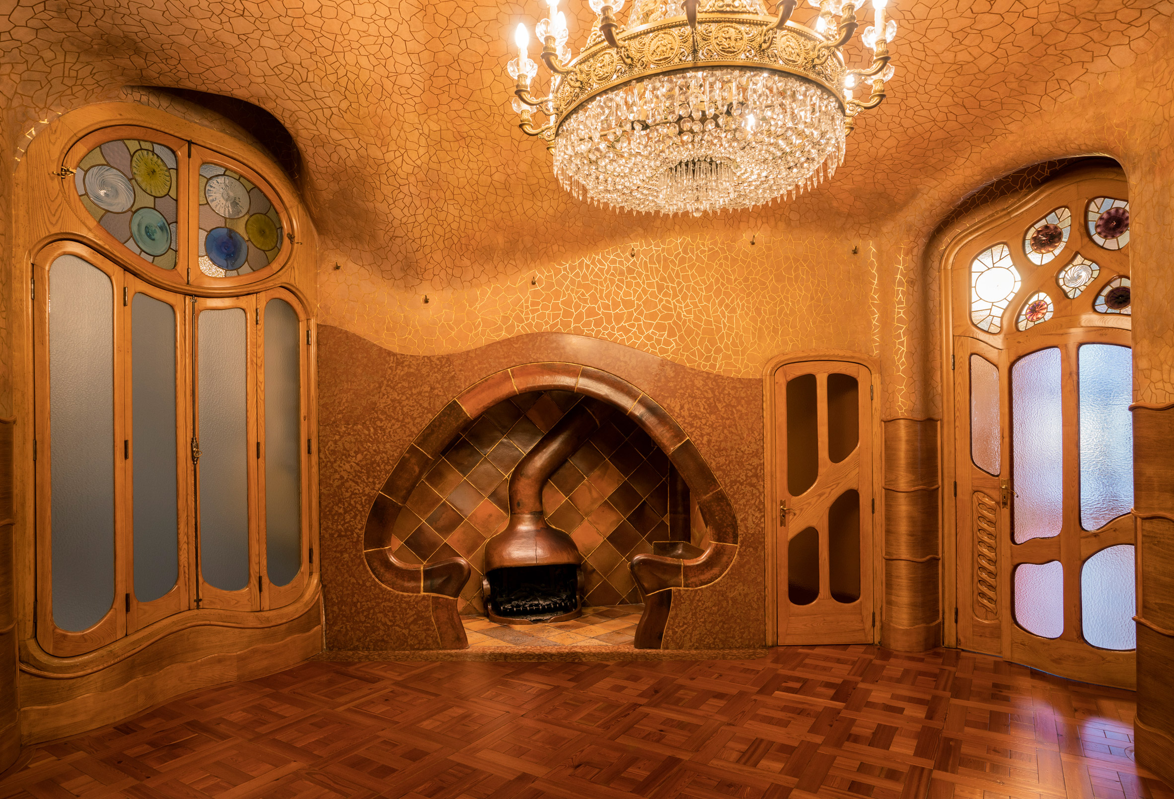 Mushroom-shaped fireplace in Barcelona home