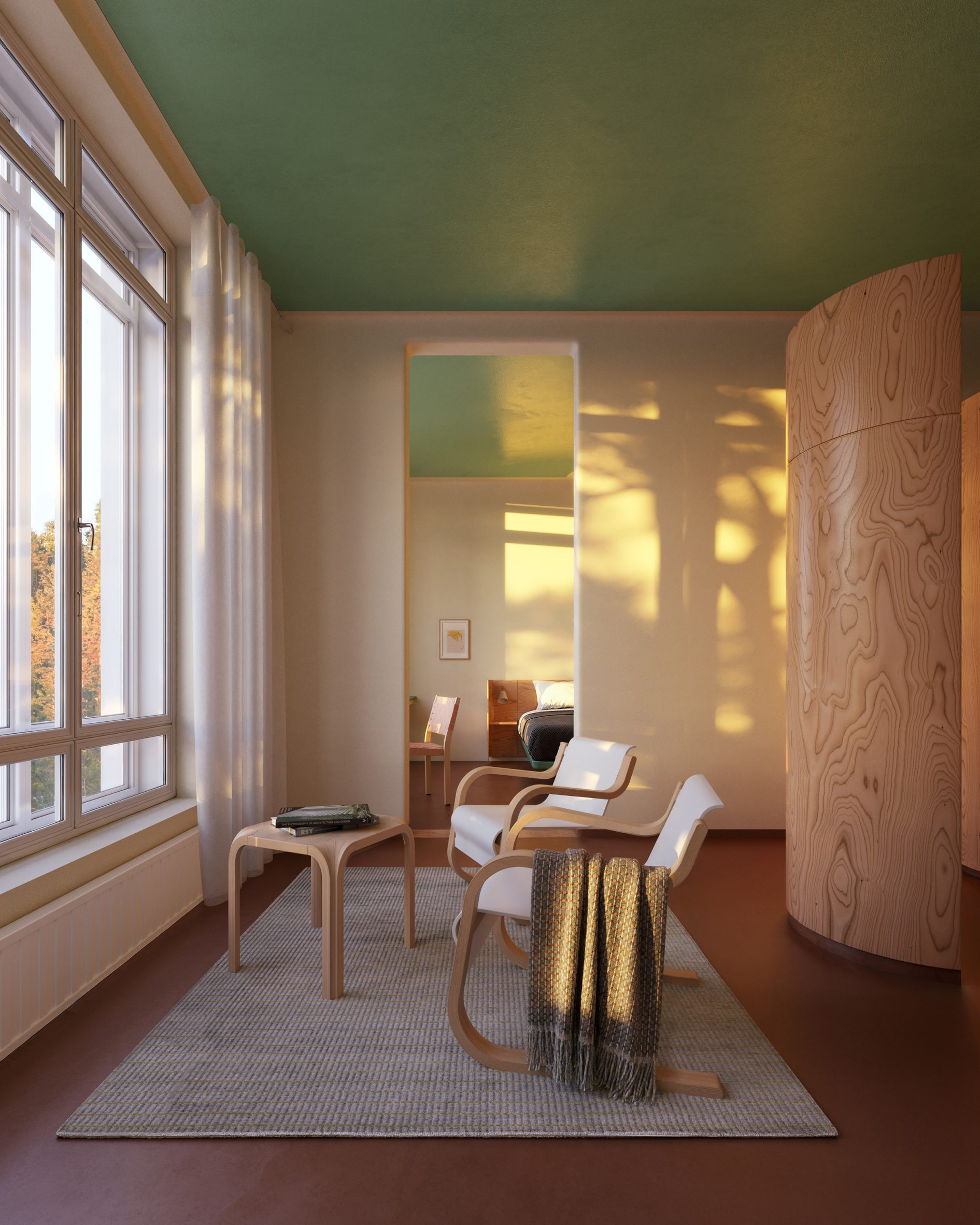 Hotel room with wooden bathroom