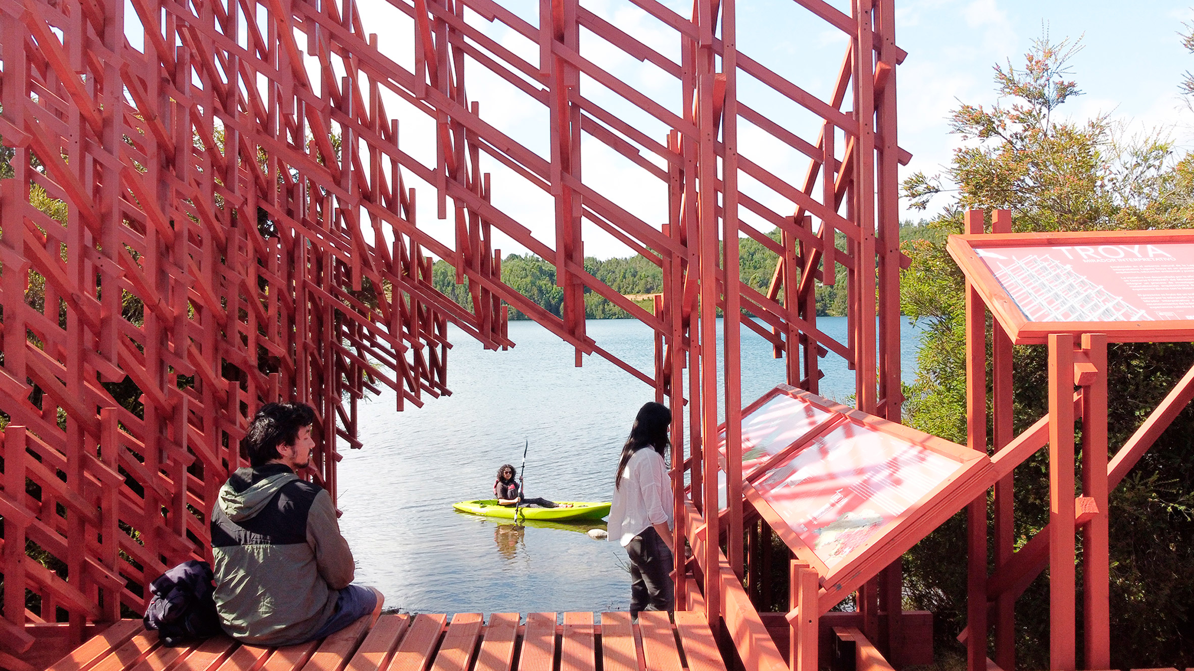 Red-painted wooden structure in Chile by Dum-Dum Lab