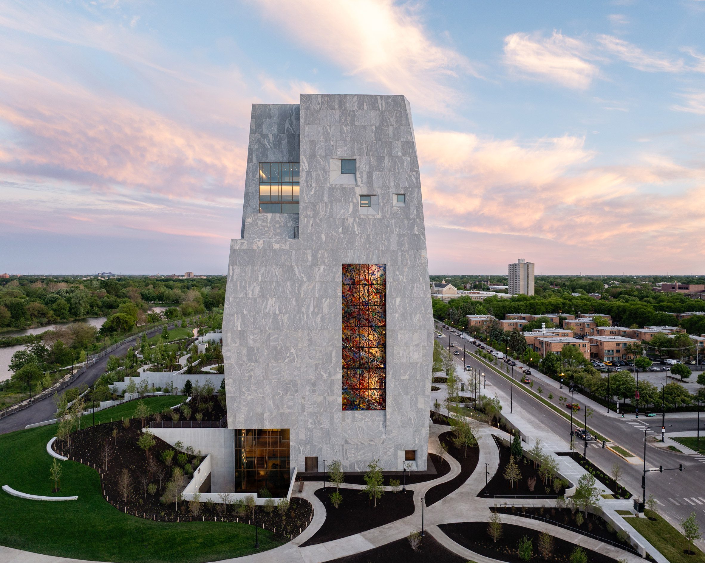Granite facade at Obama Presidential Center